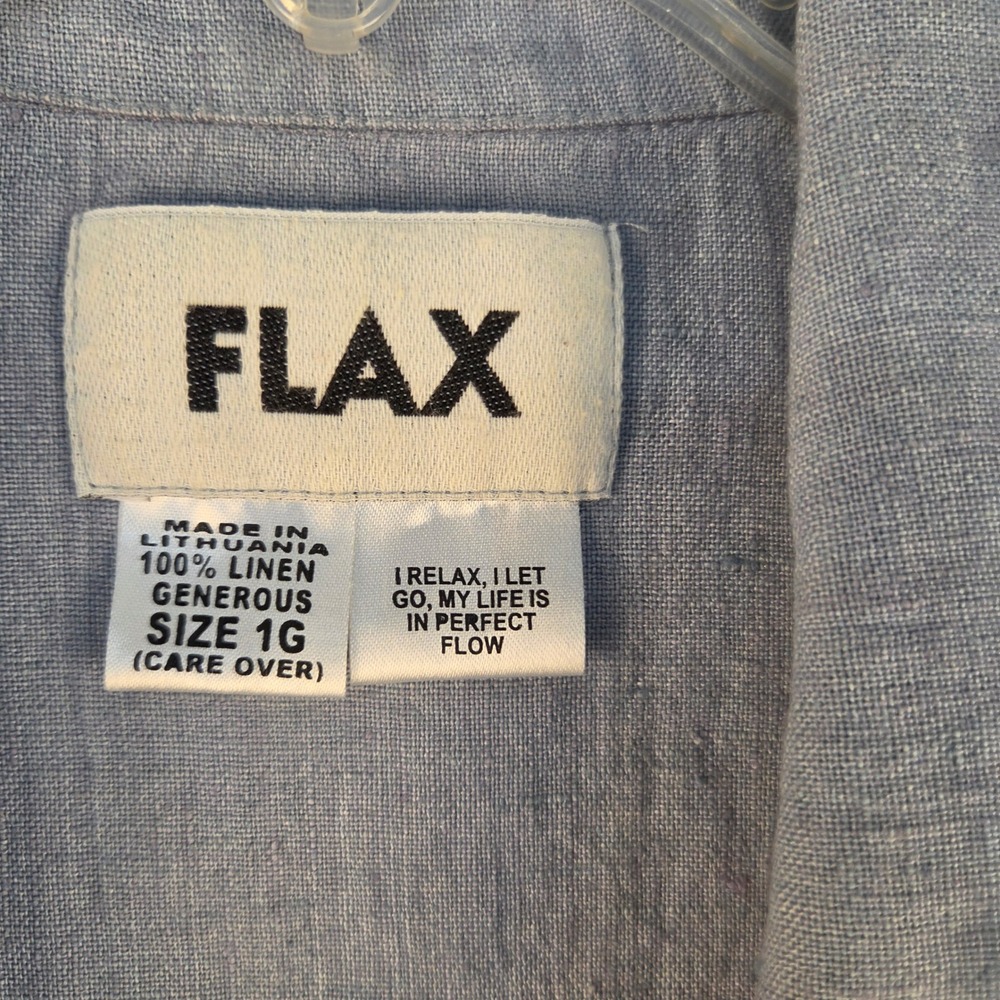 FLAX 100% Linen Short Sleeve Button Up Shirt Blue Lagenlook Size 1G Generous - Picture 4 of 9